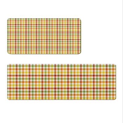 Farmhouse Lattice Plaid Bath Mat for Tub,Non Slip Bathroom Floor Runner Rug Quick Dry & Absorbent Diatomaceous Earth Shower Sink Kitchen Doormat,Thanksgiving Fall Orange Green Yellow 18x30+18x48