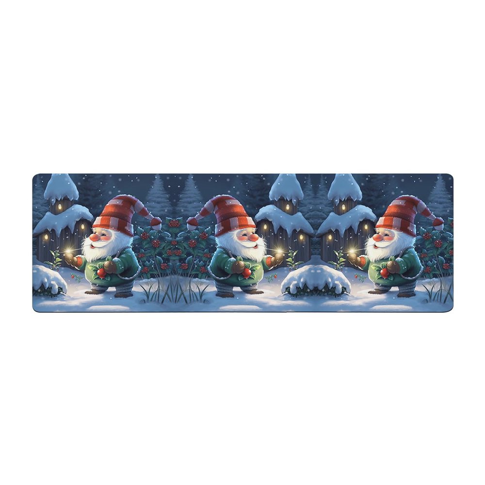 Winter Gnomes Bath Mat for Tub,Non Slip Bathroom Floor Runner Rug Quick Dry & Absorbent Diatomaceous Earth Shower Sink Bedroom Kitchen Washable Doormat,Cute Christmas Dwarf Red Berry 20"x47"
