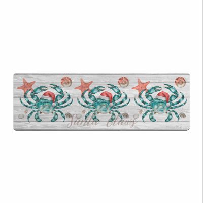 Christmas Bath Mat for Tub,Non Slip Bathroom Floor Runner Rug Quick Dry & Absorbent Diatomaceous Earth Shower Sink Bedroom Kitchen Washable Doormat,Farmhouse Xmas Ocean Crab Red Santa 18"x47"