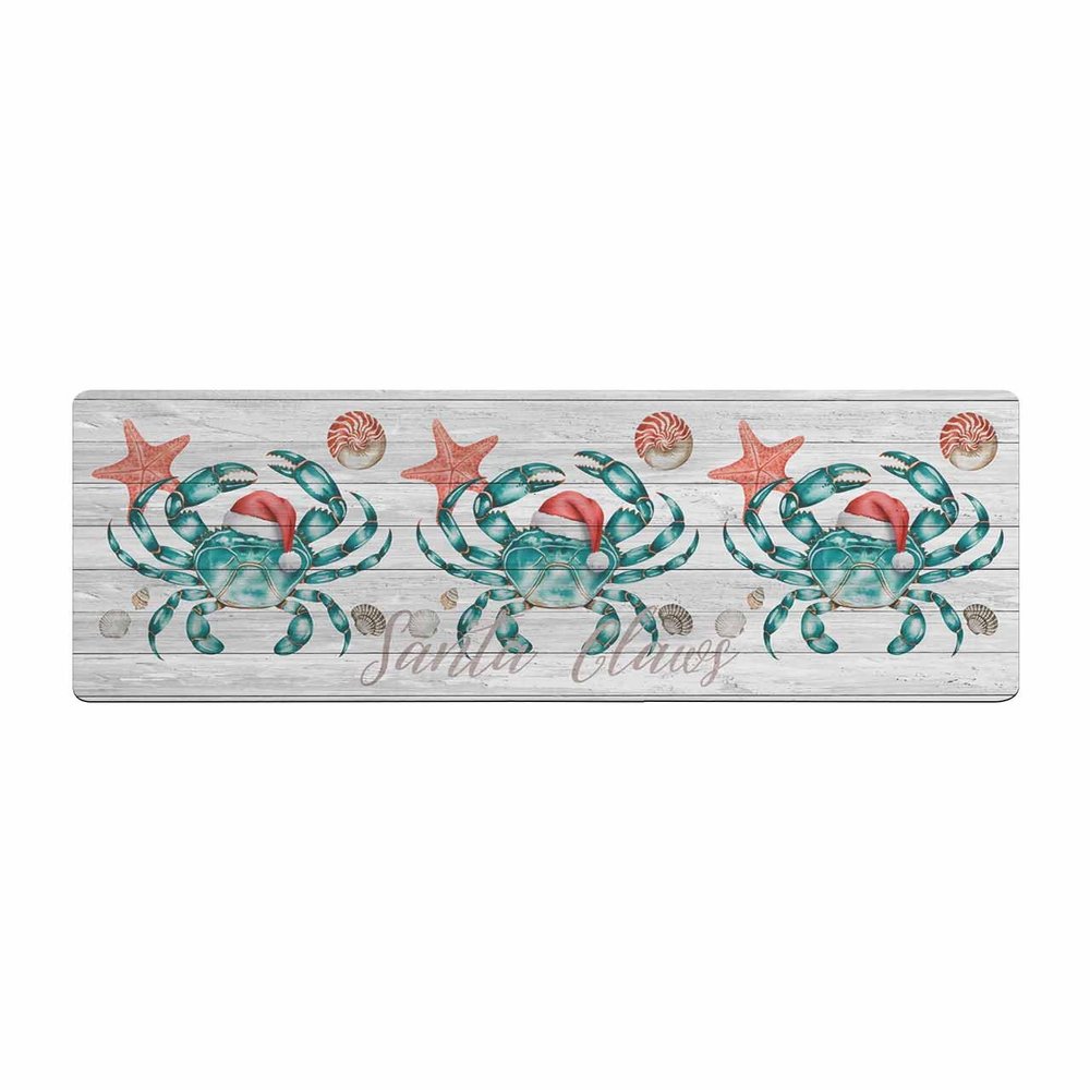 Christmas Bath Mat for Tub,Non Slip Bathroom Floor Runner Rug Quick Dry & Absorbent Diatomaceous Earth Shower Sink Bedroom Kitchen Washable Doormat,Farmhouse Xmas Ocean Crab Red Santa 18"x47"