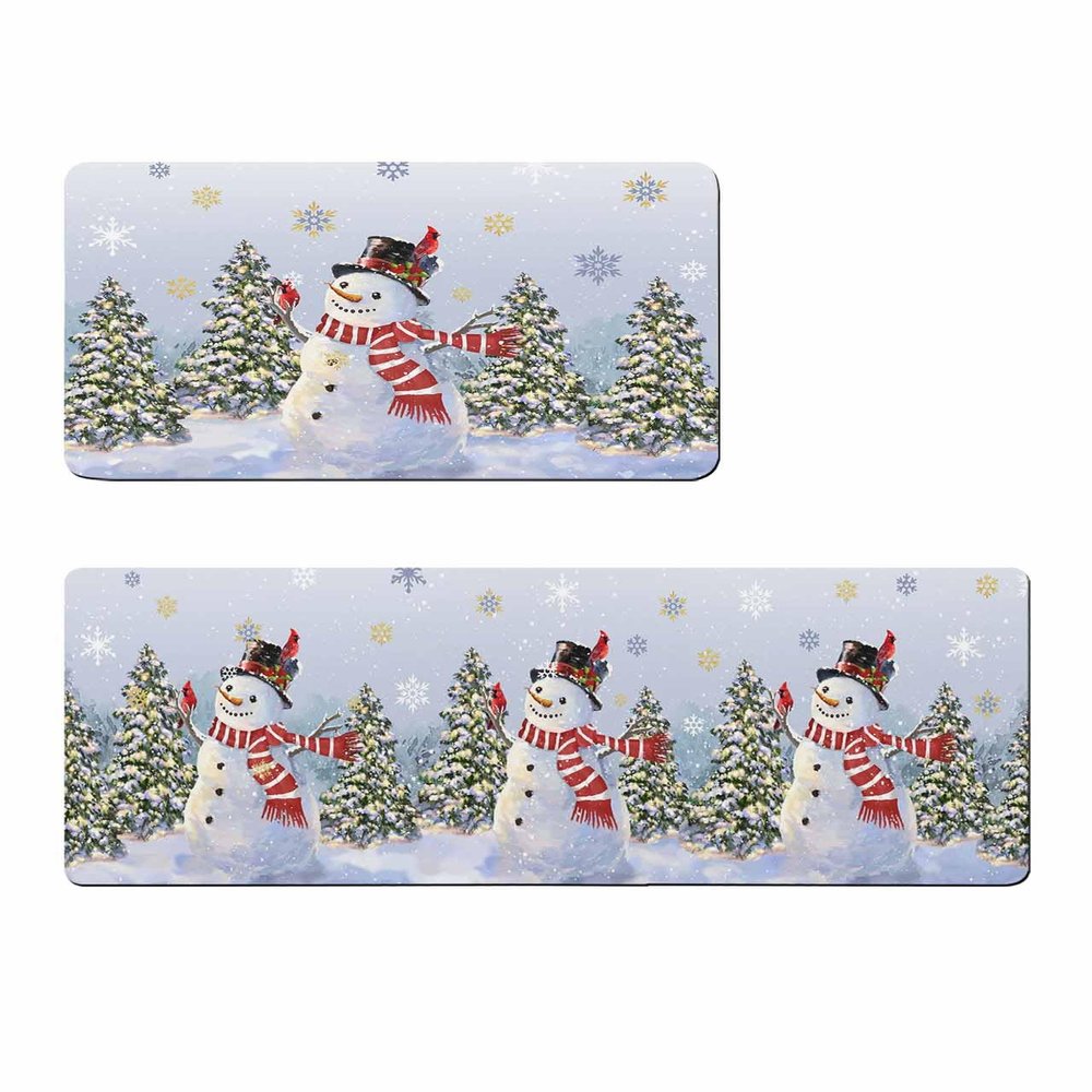 Blue Snowman Bath Mat for Tub,Non Slip Bathroom Floor Runner Rug Quick Dry & Absorbent Diatomaceous Earth Shower Sink Bedroom Kitchen Washable Doormat,Gradient Christmas Gold Snowflake 24x36+24x71