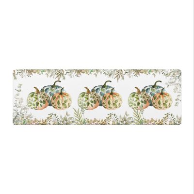 Eucalyptus Pumpkins Bath Mat for Tub,Non Slip Bathroom Floor Runner Rug Quick Dry & Absorbent Diatomaceous Earth Shower Sink Kitchen Washable Doormat,Vintage Green Leaves Fall Botanical Plant 18"x60"