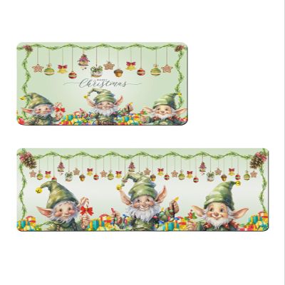 Christmas Gnomes Bath Mat for Tub,Non Slip Bathroom Floor Runner Rug Quick Dry & Absorbent Diatomaceous Earth Shower Sink Bedroom Kitchen Washable Doormat,Green Forest Pine Leaves Cone 20x32+20x63
