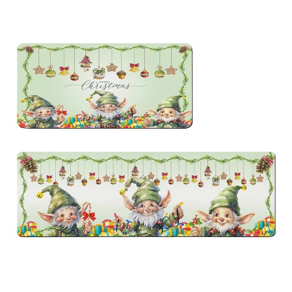 Christmas Gnomes Bath Mat for Tub,Non Slip Bathroom Floor Runner Rug Quick Dry & Absorbent Diatomaceous Earth Shower Sink Bedroom Kitchen Washable Doormat,Green Forest Pine Leaves Cone 20x32+20x63
