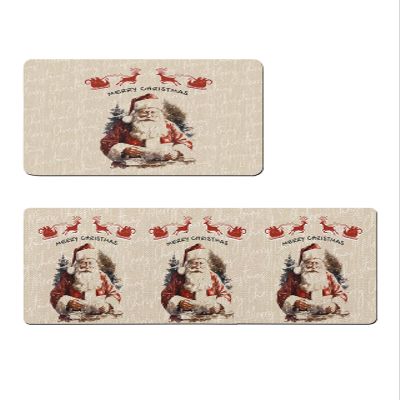 Christmas Santa Bath Mat for Tub,Non Slip Bathroom Floor Runner Rug Quick Dry & Absorbent Diatomaceous Earth Shower Sink Kitchen Washable Doormat,Rustic Deer Newspaper Elk Snowflake 20x32+20x63