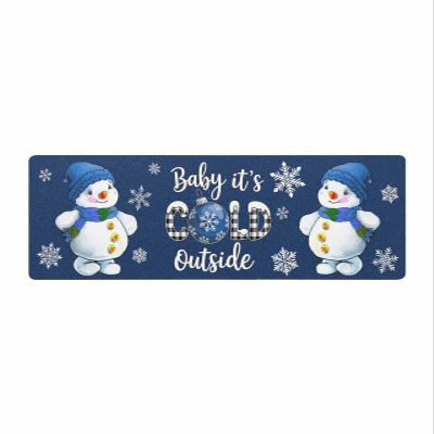 Christmas Blue Bath Mat for Tub,Non Slip Bathroom Floor Runner Rug Quick Dry & Absorbent Diatomaceous Earth Shower Sink Bedroom Kitchen Washable Doormat,Winter Snowman Snowflake Plaid 20"x47"