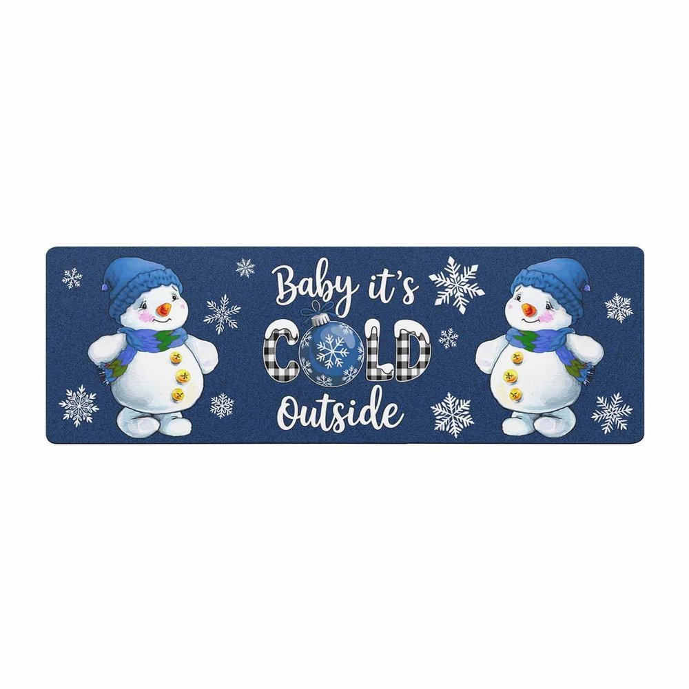 Christmas Blue Bath Mat for Tub,Non Slip Bathroom Floor Runner Rug Quick Dry & Absorbent Diatomaceous Earth Shower Sink Bedroom Kitchen Washable Doormat,Winter Snowman Snowflake Plaid 20"x47"