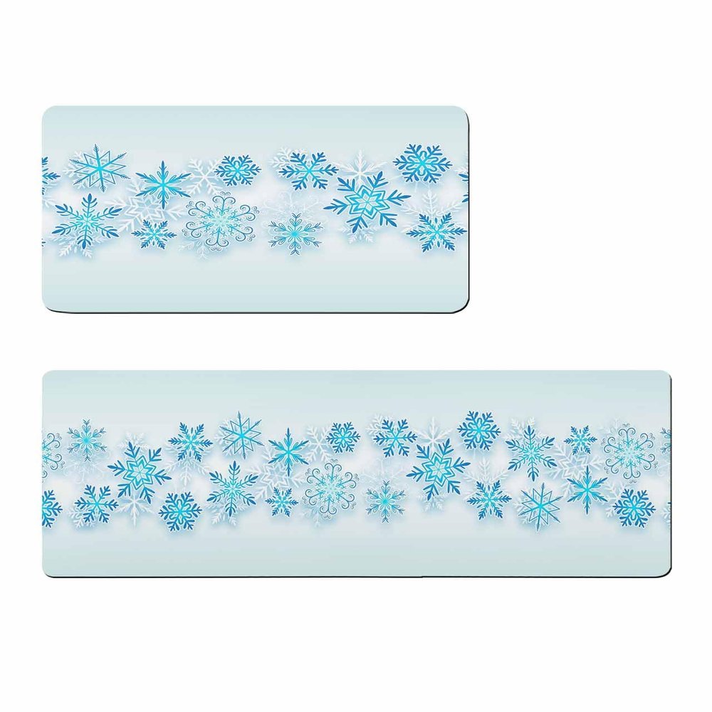 Blue Snowflake Bath Mat for Tub,Non Slip Bathroom Floor Runner Rug Quick Dry & Absorbent Diatomaceous Earth Shower Sink Bedroom Kitchen Washable Doormat,Merry Christmas Winter Snow Holiday 18x30+18x48
