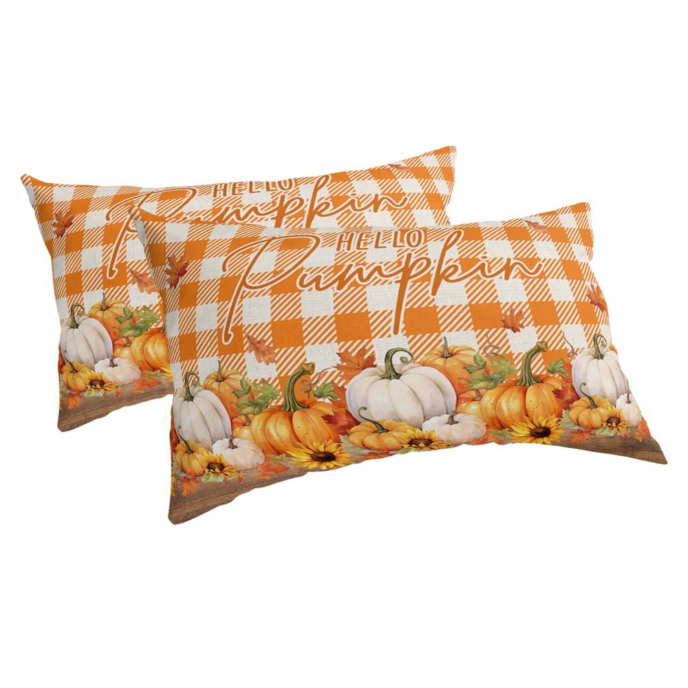 BOBOWUNY Pumpkin Pillow Covers King Size 2 Pack, Thanksgiving Sunflower Buffalo Orange Soft Bed Throw Pillowcases Breathable Cooling Long Lumbar Body Pillow Sham Cover for Bed Sofa 20x36