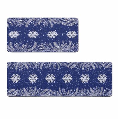 Navy Blue Snowflakes Bath Mat for Tub,Non Slip Bathroom Floor Runner Rug Quick Dry & Absorbent Diatomaceous Earth Shower Sink Kitchen Washable Doormat,Christmas Winter Snow Pine Leaves 24x36+24x71