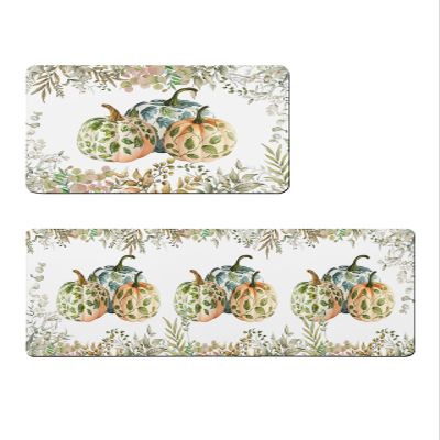 Eucalyptus Pumpkins Bath Mat for Tub,Non Slip Bathroom Floor Runner Rug Quick Dry & Absorbent Diatomaceous Earth Shower Sink Kitchen Doormat,Vintage Green Leaves Fall Botanical Plant 18x30+18x60