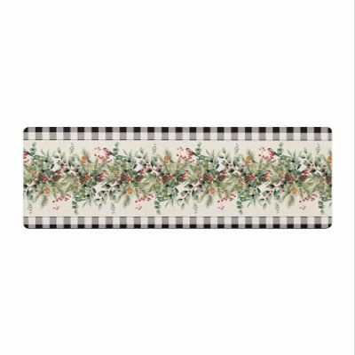 Winter Eucalytus Bath Mat for Tub,Non Slip Bathroom Floor Runner Rug Quick Dry & Absorbent Diatomaceous Earth Shower Sink Kitchen Washable Doormat,Christmas Pint Tree Branch Farmhouse Plaid 18"x47"