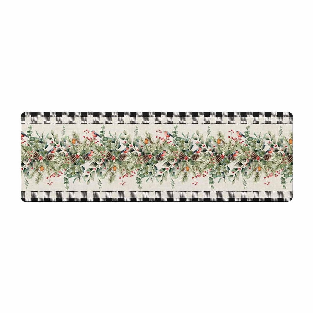 Winter Eucalytus Bath Mat for Tub,Non Slip Bathroom Floor Runner Rug Quick Dry & Absorbent Diatomaceous Earth Shower Sink Kitchen Washable Doormat,Christmas Pint Tree Branch Farmhouse Plaid 18"x47"