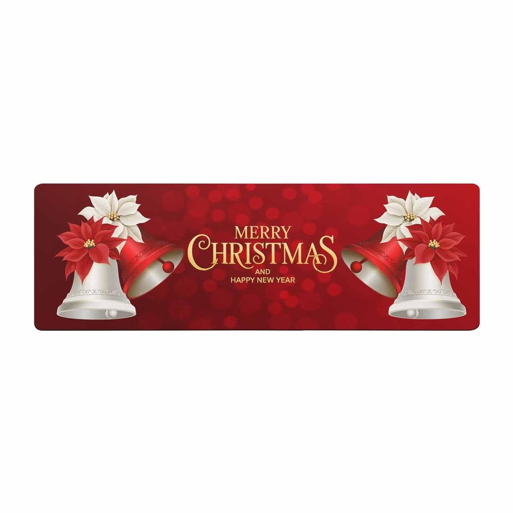 Christmas Bath Mat for Tub,Non Slip Bathroom Floor Runner Rug Quick Dry & Absorbent Diatomaceous Earth Shower Sink Kitchen Washable Doormat,Red Poinsettia Bells Xmas Winter Holiday White 16"x47"