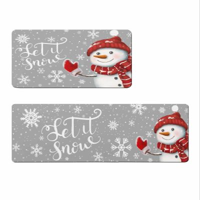 Christmas Snowman Bath Mat for Tub,Non Slip Bathroom Floor Runner Rug Quick Dry & Absorbent Diatomaceous Earth Shower Sink Bedroom Kitchen Washable Doormat,Winter Red Snowflake Grey 18x30+18x60