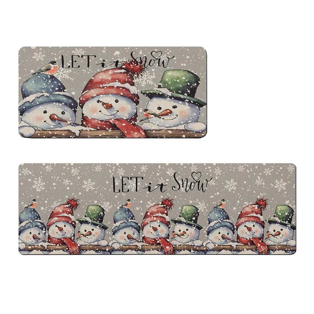 Christmas Bath Mat for Tub,Non Slip Bathroom Floor Runner Rug Quick Dry & Absorbent Diatomaceous Earth Shower Sink Kitchen Washable Doormat,Shabby Chic Farmhouse Snowman Winter Snowflake 24x36+24x71
