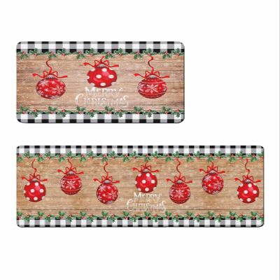 Red Christmas Ball Bath Mat for Tub,Non Slip Bathroom Floor Runner Rug Quick Dry & Absorbent Diatomaceous Earth Shower Sink Kitchen Washable Doormat,Vintage Black Plaid Winter Snowflake 20x24+20x48