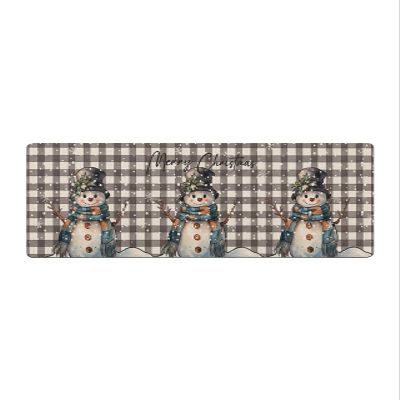 Buffalo Plaid Snowman Bath Mat for Tub,Non Slip Bathroom Floor Runner Rug Quick Dry & Absorbent Diatomaceous Earth Shower Sink Bedroom Kitchen Washable Doormat,Christmas Snowflake Grey Lattice 20"x47"