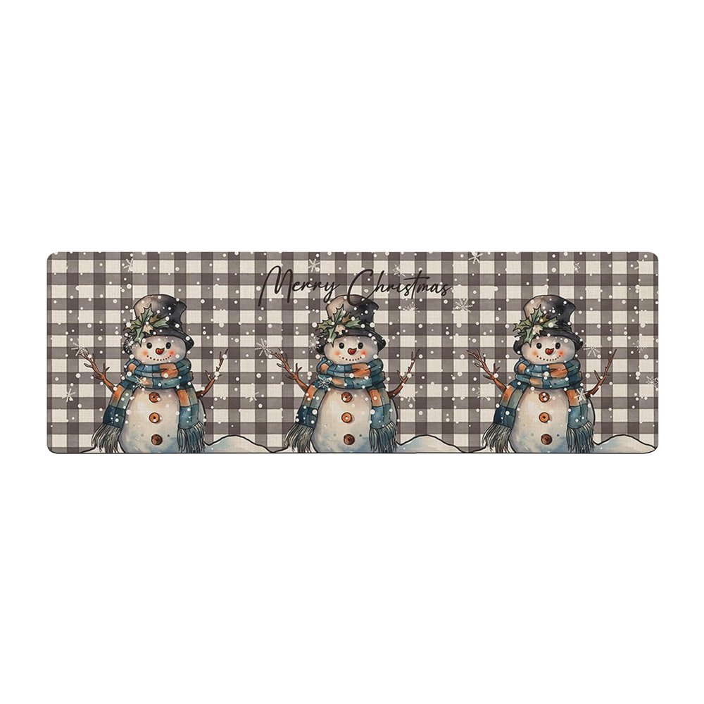 Buffalo Plaid Snowman Bath Mat for Tub,Non Slip Bathroom Floor Runner Rug Quick Dry & Absorbent Diatomaceous Earth Shower Sink Bedroom Kitchen Washable Doormat,Christmas Snowflake Grey Lattice 20"x47"