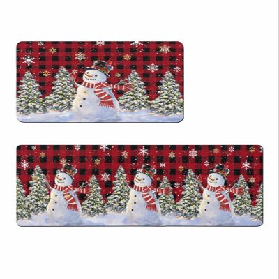 Buffalo Snowman Bath Mat for Tub,Non Slip Bathroom Floor Runner Rug Quick Dry & Absorbent Diatomaceous Earth Shower Sink Bedroom Kitchen Washable Doormat,Red Black Christmas Snowflake 20x24+20x48