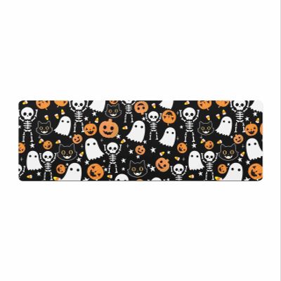 Black Halloween Bath Mat for Tub,Non Slip Bathroom Floor Runner Rug Quick Dry & Absorbent Diatomaceous Earth Shower Sink Bedroom Kitchen Washable Doormat,Spooky Pumpkin Ghost Skull Cat Horror 20"x47"