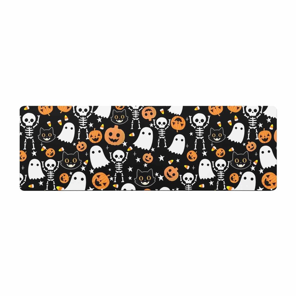 Black Halloween Bath Mat for Tub,Non Slip Bathroom Floor Runner Rug Quick Dry & Absorbent Diatomaceous Earth Shower Sink Bedroom Kitchen Washable Doormat,Spooky Pumpkin Ghost Skull Cat Horror 20"x47"