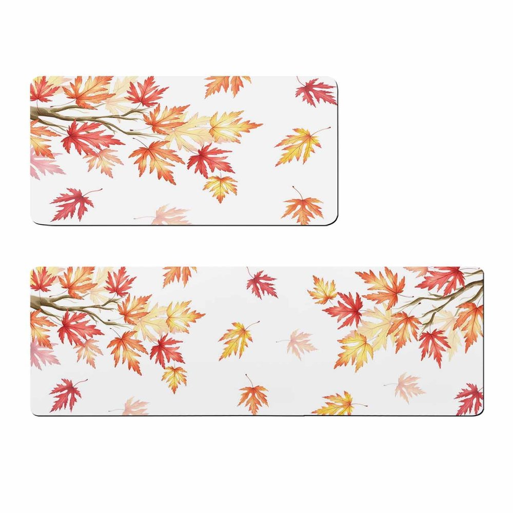 Fall Leaves Bath Mat for Tub,Non Slip Bathroom Floor Runner Rug Quick Dry & Absorbent Diatomaceous Earth Shower Sink Kitchen Washable Doormat,Happy Thanksgiving Harvest Autumn White 20x32+20x63