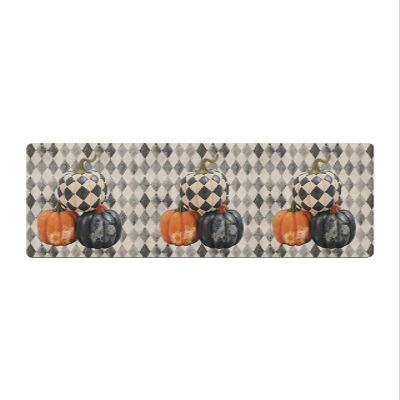 Pumpkins Floral Bath Mat for Tub,Non Slip Bathroom Floor Runner Rug Quick Dry & Absorbent Diatomaceous Earth Shower Sink Kitchen Doormat,Shabby Chic Fall Thanksgiving Plaid Black Orange 24"x71"