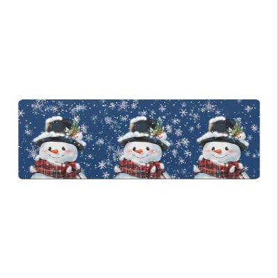 Christmas Bath Mat for Tub,Non Slip Bathroom Floor Runner Rug Quick Dry & Absorbent Diatomaceous Earth Shower Sink Kitchen Washable Doormat,Winter Blue Snowman Snowflake Pine Berry Plaid 24"x71"