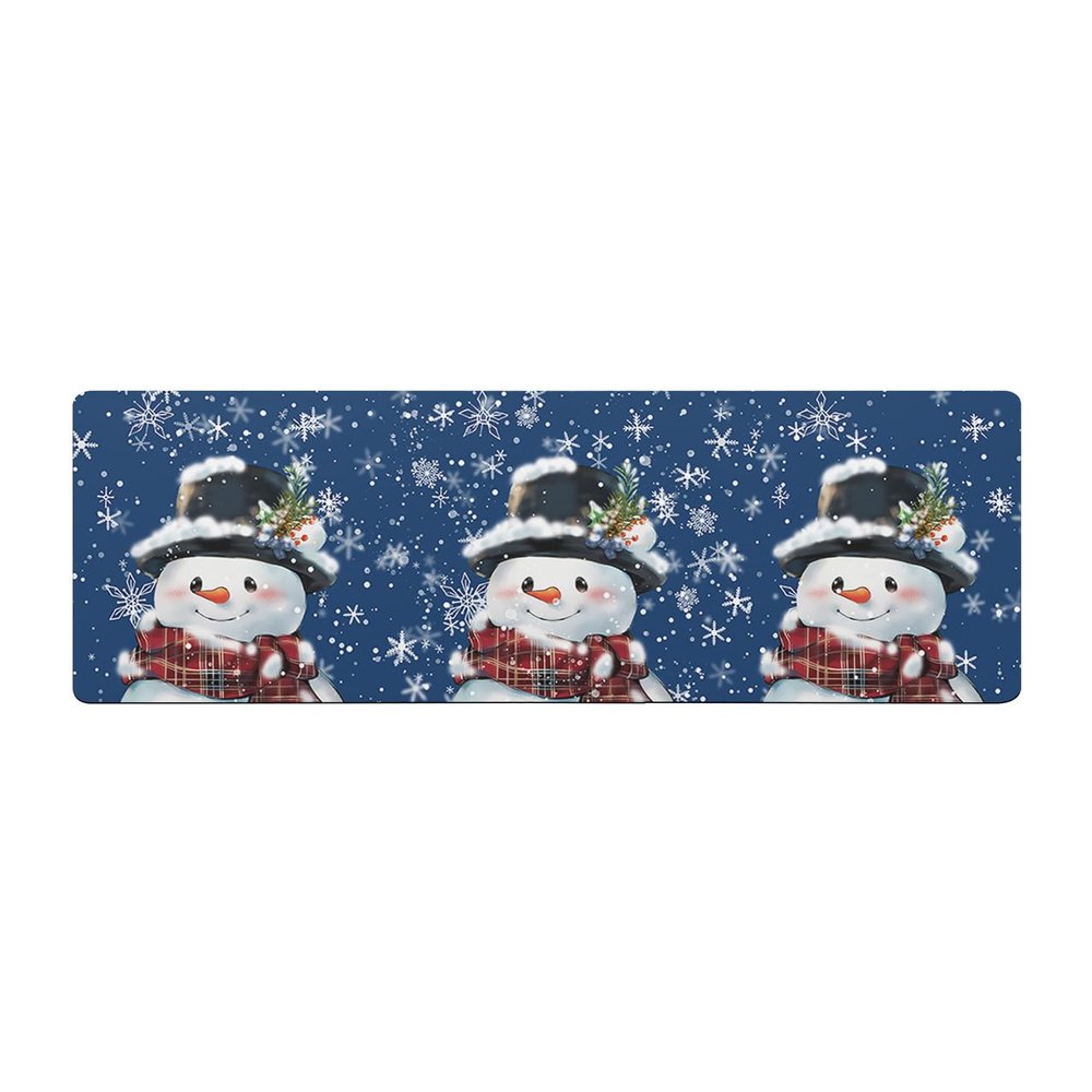 Christmas Bath Mat for Tub,Non Slip Bathroom Floor Runner Rug Quick Dry & Absorbent Diatomaceous Earth Shower Sink Kitchen Washable Doormat,Winter Blue Snowman Snowflake Pine Berry Plaid 24"x71"