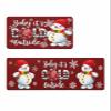 Red Snowman Bath Mat for Tub,Non Slip Bathroom Floor Runner Rug Quick Dry & Absorbent Diatomaceous Earth Shower Sink Bedroom Kitchen Washable Doormat,Merry Christmas Winter Snowflake 18x30+18x60 view 1