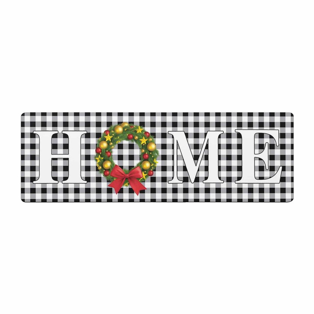 Christmas Plaid Bath Mat for Tub,Non Slip Bathroom Floor Runner Rug Quick Dry & Absorbent Diatomaceous Earth Shower Sink Bedroom Kitchen Washable Doormat,Xmas Winter Holly Balls Bow Grey White 20"x63"