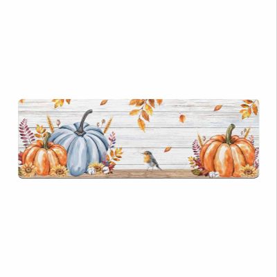 Fall Thanksgiving Bath Mat for Tub,Non Slip Bathroom Floor Runner Rug Quick Dry & Absorbent Diatomaceous Earth Shower Sink Kitchen Washable Doormat,Pumpkins Sunflower Eucalyptus Autumn Leaves 20"x63"