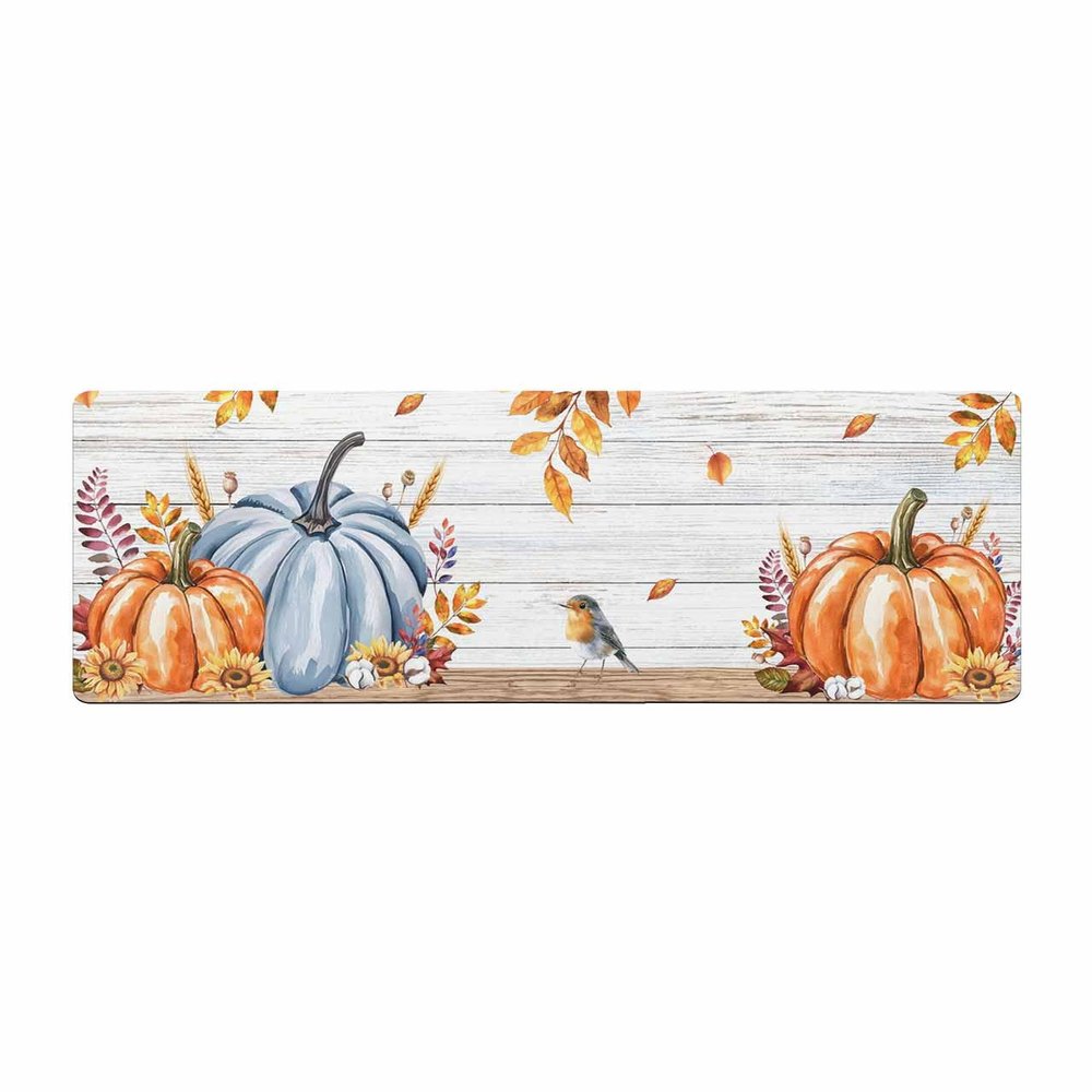 Fall Thanksgiving Bath Mat for Tub,Non Slip Bathroom Floor Runner Rug Quick Dry & Absorbent Diatomaceous Earth Shower Sink Kitchen Washable Doormat,Pumpkins Sunflower Eucalyptus Autumn Leaves 20"x63"