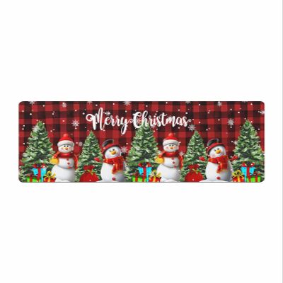 Red Plaid Snowman Bath Mat for Tub,Non Slip Bathroom Floor Runner Rug Quick Dry & Absorbent Diatomaceous Earth Shower Sink Kitchen Washable Doormat,Winter Christmas Tree Xmas Snowflakes 16"x47"