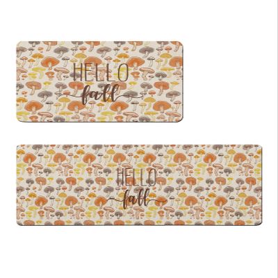Mushroom Leaves Bath Mat for Tub,Non Slip Bathroom Floor Runner Rug Quick Dry & Absorbent Diatomaceous Earth Shower Sink Kitchen Doormat,Hello Fall Leaves Minimalist Geometric Decor 18x30+18x60