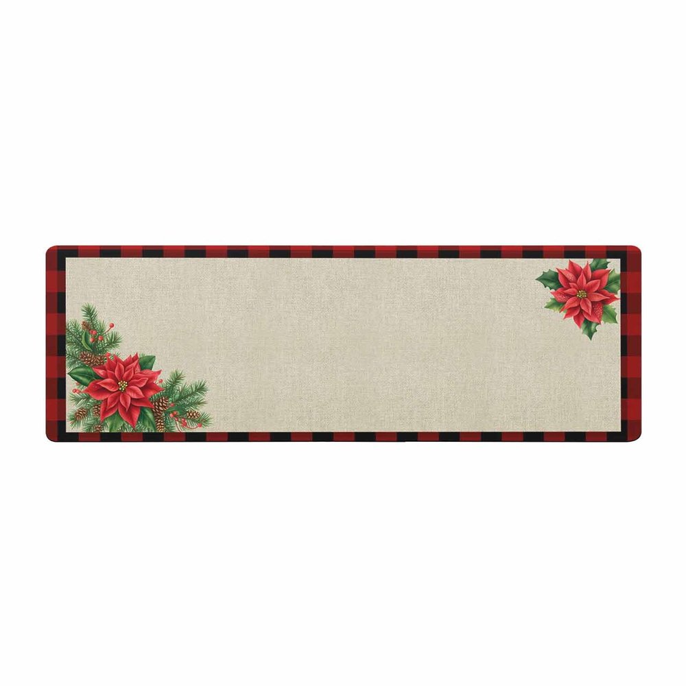 Christmas Holly Bath Mat for Tub,Non Slip Bathroom Floor Runner Rug Quick Dry & Absorbent Diatomaceous Earth Shower Sink Kitchen Washable Doormat,Xmas Pine Poinsettia Rustic Retro Plaid Red 16"x47"