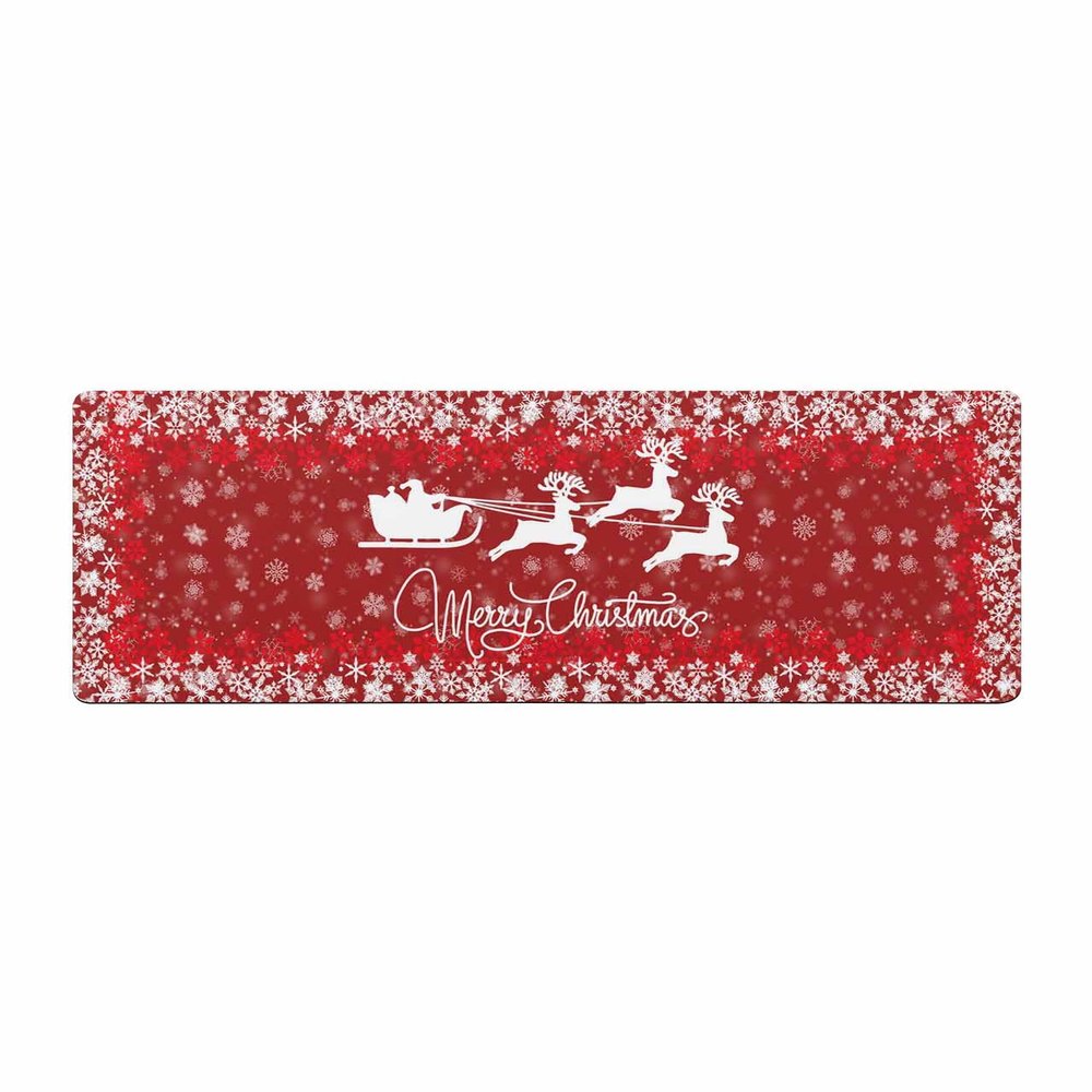 Christmas Bath Mat for Tub,Non Slip Bathroom Floor Runner Rug Quick Dry & Absorbent Diatomaceous Earth Shower Sink Bedroom Kitchen Washable Doormat,Winter Red Snowman Tree Elk Snowflakes 20"x63"
