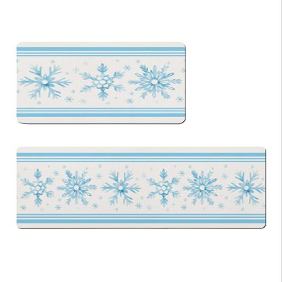 Winter Snowflake Bath Mat for Tub,Non Slip Bathroom Floor Runner Rug Quick Dry & Absorbent Diatomaceous Earth Shower Sink Bedroom Kitchen Washable Doormat,Christmas Blue Geometric Stripe 24x36+24x71