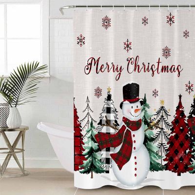 Double Love Snowman Bathroom Curtain 72 Inch Shower Curtain with Hooks, Waterproof Polyester Bath Curtain Washable Bathtub Curtain Snowflake Christmas Red Buffalo Plaid 48''x 72''