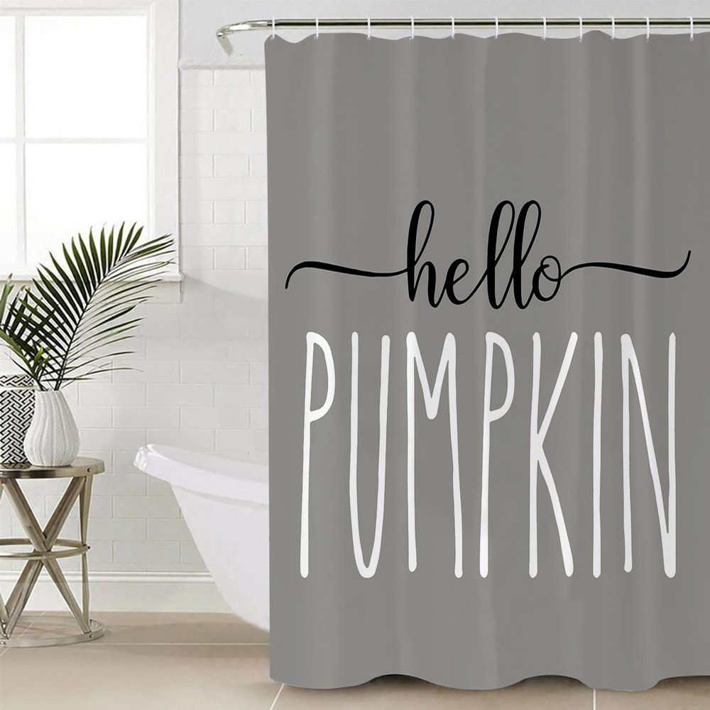 Double Love Thanksgiving Autumn Bathroom Curtain 72 Inch Shower Curtain with Hooks, Waterproof Polyester Bath Curtain Washable Bathtub Curtain Fall Harvest Pumpkin Grey 48''x 72''
