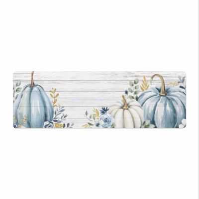 Blue White Pumpkin Bath Mat for Tub,Non Slip Bathroom Floor Runner Rug Quick Dry & Absorbent Diatomaceous Earth Shower Sink Kitchen Washable Doormat,Fall Thanksgiving Eucalyptus Leaves Flower 18"x60"