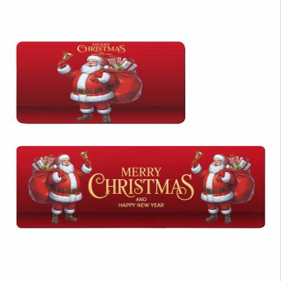 Christmas Santa Bath Mat for Tub,Non Slip Bathroom Floor Runner Rug Quick Dry & Absorbent Diatomaceous Earth Shower Sink Kitchen Washable Doormat,Red Xmas Winter Snowflake Bell Gift 24x36+24x71