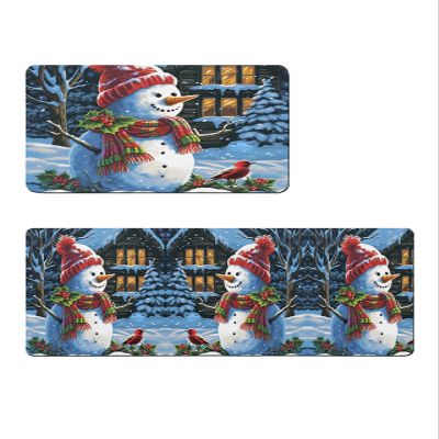 Christmas Bath Mat for Tub,Non Slip Bathroom Floor Runner Rug Quick Dry & Absorbent Diatomaceous Earth Shower Sink Bedroom Kitchen Washable Doormat,Winter Snowman Farm House Bird Berry 20x32+20x63