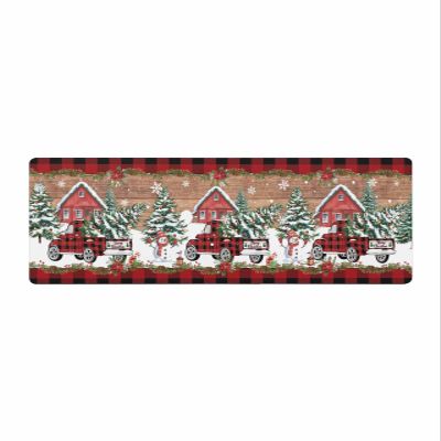 Christmas Red Bath Mat for Tub,Non Slip Bathroom Floor Runner Rug Quick Dry & Absorbent Diatomaceous Earth Shower Sink Bedroom Kitchen Washable Doormat,Farmhouse Truck Snowflake Snowman Plaid 18"x60"