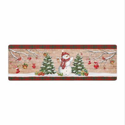 Christmas Farmhouse Bath Mat for Tub,Non Slip Bathroom Floor Runner Rug Quick Dry & Absorbent Diatomaceous Earth Shower Sink Bedroom Kitchen Washable Doormat,Winter Snowman Pine Tree Red Plaid 18"x47"