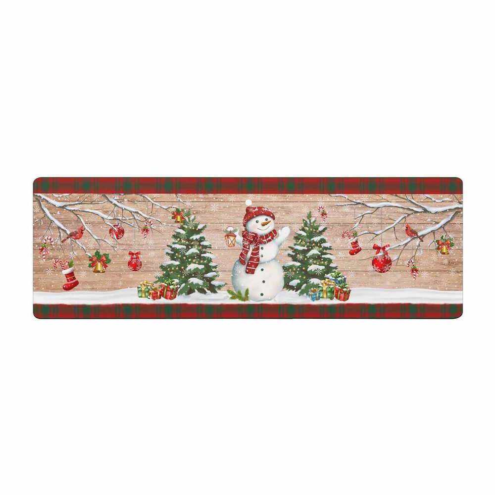 Christmas Farmhouse Bath Mat for Tub,Non Slip Bathroom Floor Runner Rug Quick Dry & Absorbent Diatomaceous Earth Shower Sink Bedroom Kitchen Washable Doormat,Winter Snowman Pine Tree Red Plaid 18"x47"