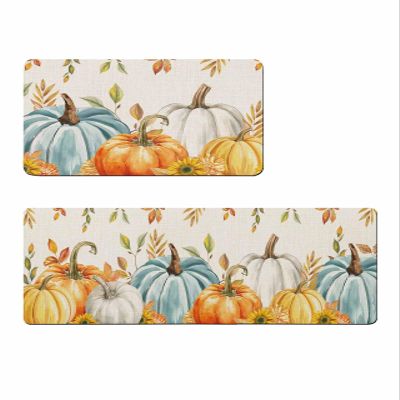 Fall Eucalyptus Leaves Bath Mat for Tub,Non Slip Bathroom Floor Runner Rug Quick Dry & Absorbent Diatomaceous Earth Shower Sink Kitchen Washable Doormat,Thanksgiving Seasonal Pumpkin Maple 24x36+24x71