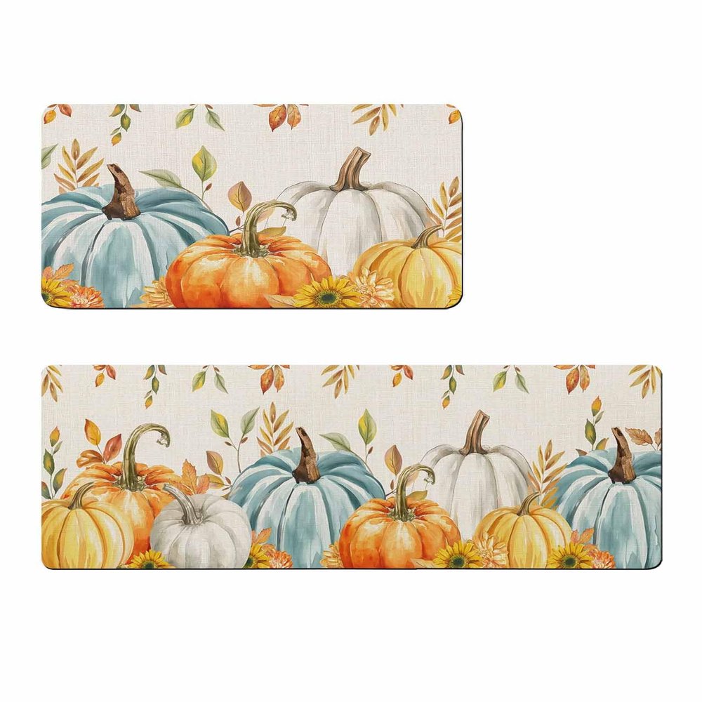 Fall Eucalyptus Leaves Bath Mat for Tub,Non Slip Bathroom Floor Runner Rug Quick Dry & Absorbent Diatomaceous Earth Shower Sink Kitchen Washable Doormat,Thanksgiving Seasonal Pumpkin Maple 24x36+24x71