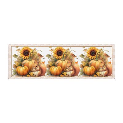 Fall Pumpkins Squirrel Bath Mat for Tub,Non Slip Bathroom Floor Runner Rug Quick Dry & Absorbent Diatomaceous Earth Shower Sink Kitchen Washable Doormat,Thanksgiving Autumn Sunflower Leaves 20"x63"